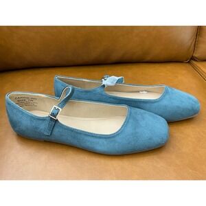 Journee Collection Carrie-WD Mary Jane Women 7W Blue Excellent Suede Square Toe